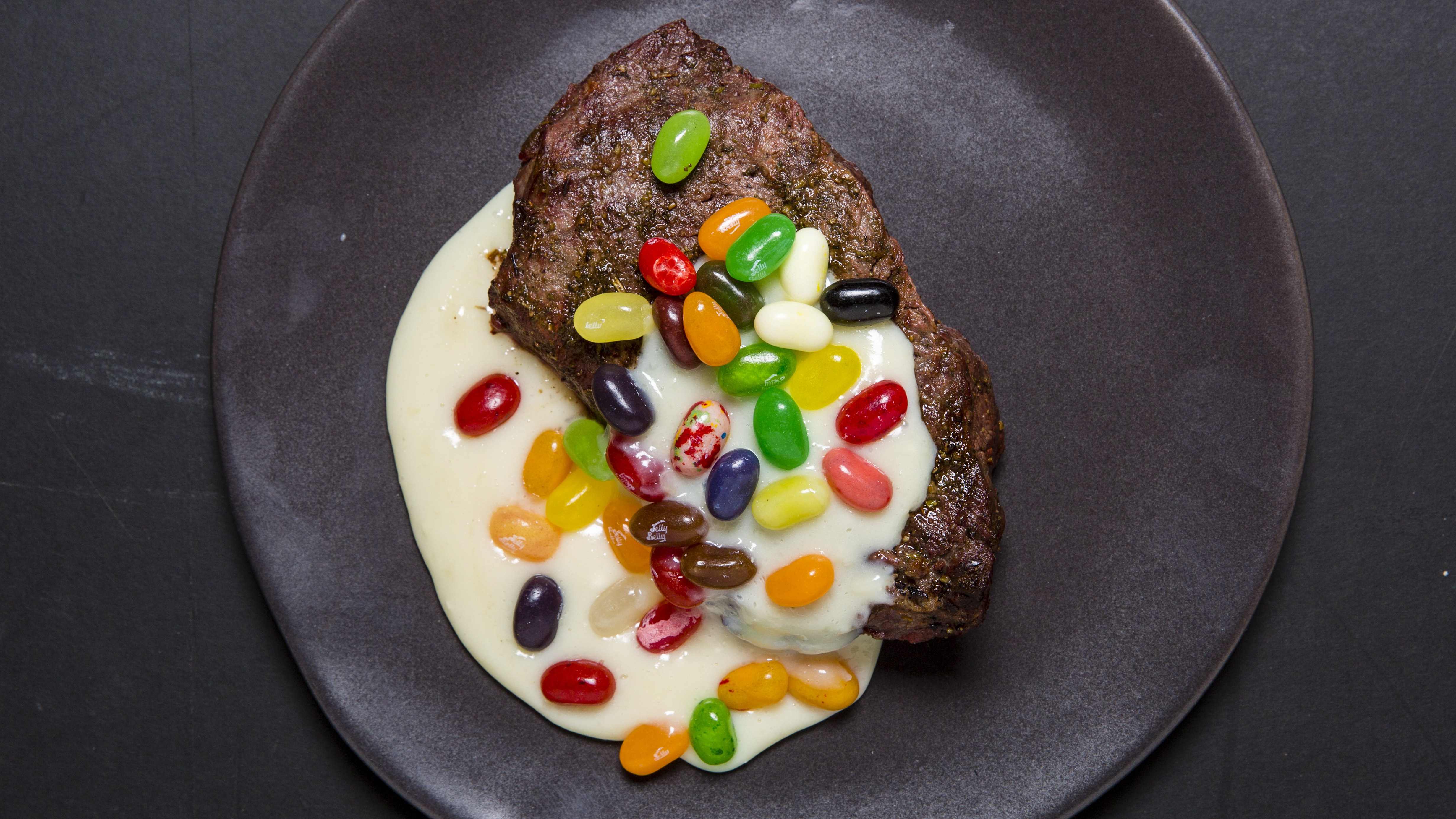 Milk Steak with Raw Jelly Beans